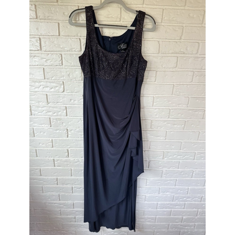 Alex Evenings Empire Waist Dress Plum With Sequin Evening Gown Holidays Sz 16